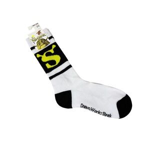 NWT Dreamworks Shrek Mens Crew Athletic Socks Size 8-12 White Black Green